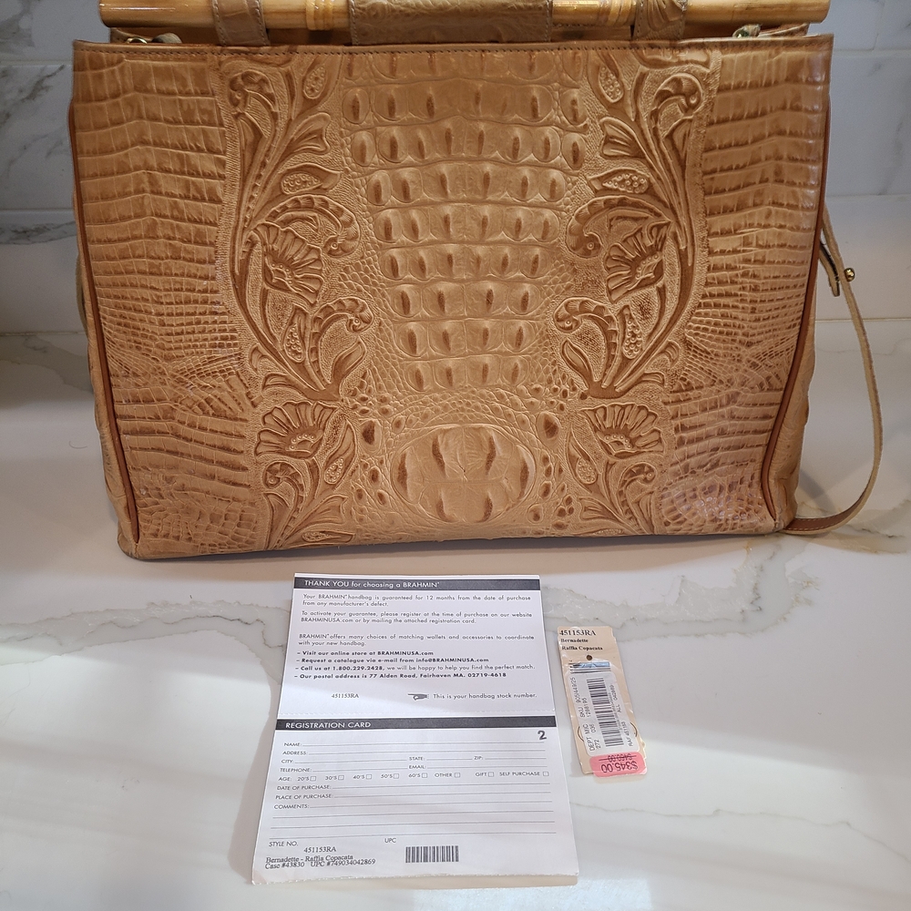 Brahmin Vintage Bernadette Raffia Copacata Bamboo Handle Shoulder Bag RARE GUC - Picture 11 of 16